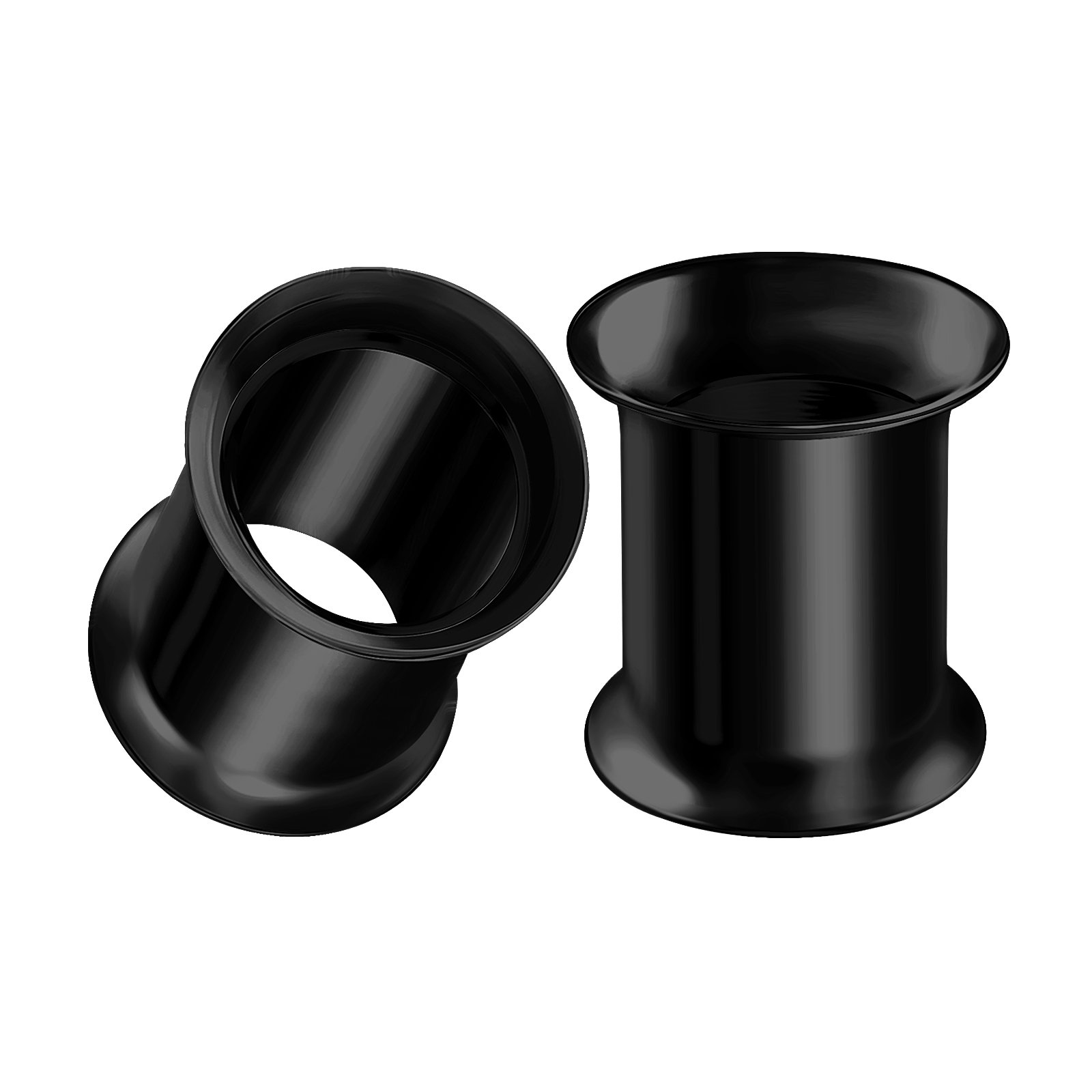 BIG GAUGES Pair of Stainless Steel Zero Gauge 8mm Black Double Flared Piercing Jewelry Ear Stretching Lobe Plug Tunnel Earring BG0107