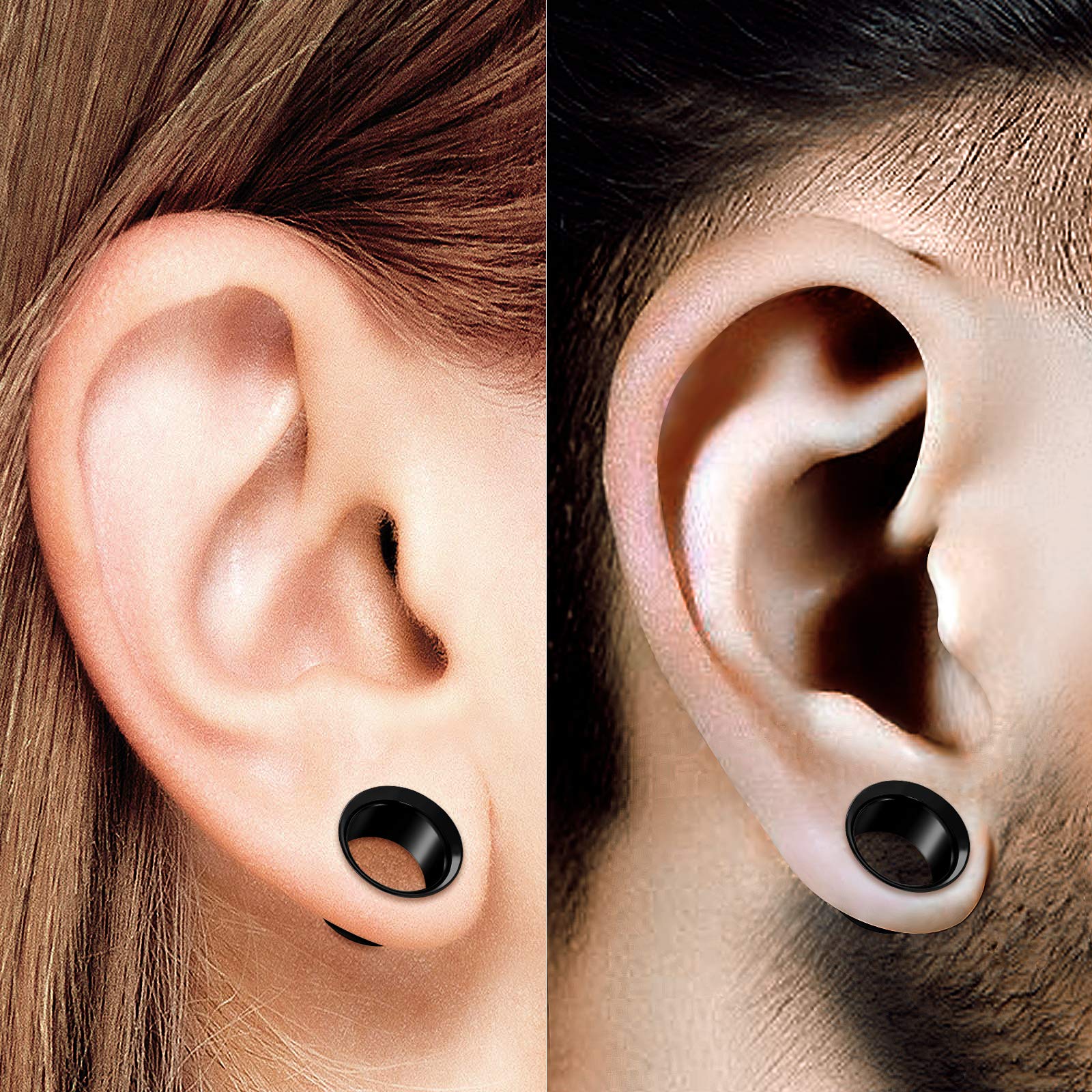 BIG GAUGES Pair of Stainless Steel Zero Gauge 8mm Black Double Flared Piercing Jewelry Ear Stretching Lobe Plug Tunnel Earring BG0107