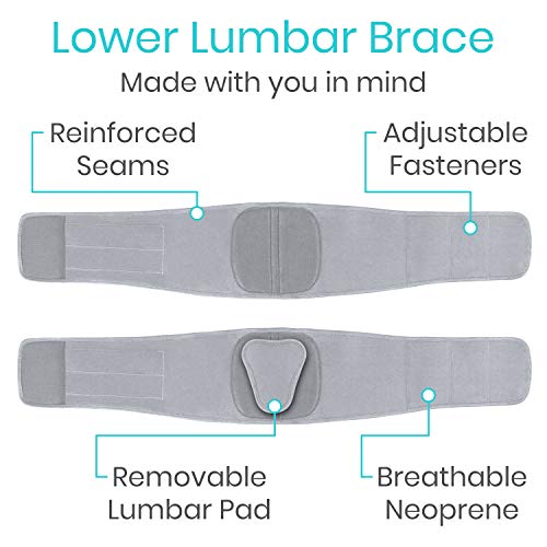 Vive Lower Back Support Brace for Men & Women - Dual Adjustable Lumbar Belt for Heavy Lifting, Herniated Disc, Sciatica, Scoliosis, & Thoracic Pain Relief - Compression Posture Device for Work or Home