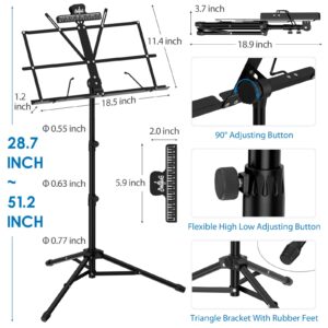 K KASONIC - Music Stand, 2 in 1 Dual-Use Folding Sheet Music Stand & Desktop Book Stand, Portable Lightweight with Music Sheet Clip Holder & Carrying Bag Suitable for Instrumental Performance (Black)