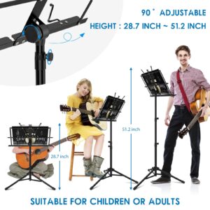 K KASONIC - Music Stand, 2 in 1 Dual-Use Folding Sheet Music Stand & Desktop Book Stand, Portable Lightweight with Music Sheet Clip Holder & Carrying Bag Suitable for Instrumental Performance (Black)