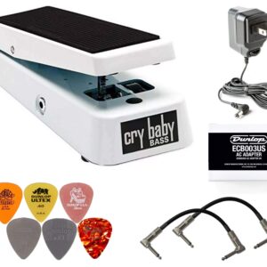 Dunlop 105Q Cry Baby Bass Wah Bundle w/ 2 Patch Cables, ECB-003 9V Adapter, and 6 Assorted Dunlop Picks