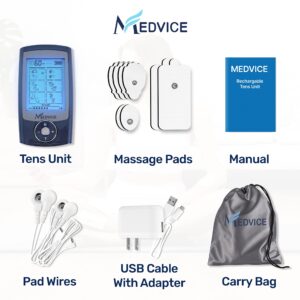 MEDVICE Rechargeable Tens Unit Muscle Stimulator, 2nd Gen 16 modes & 8 Upgraded Pads for Natural Pain Relief & Management, FDA Cleared Electric Pulse Impulse Mini Massager Machine