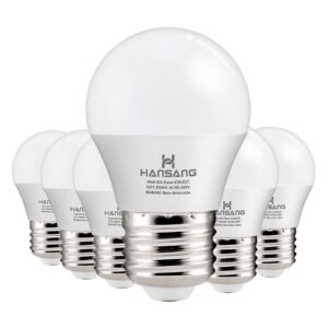 hansang a15 led e26 small light bulb, daylight 5000k, 60watt equivalent ceiling fan light bulbs, e26 standard base appliance light bulb, 600 lumen, cri85+, eye protection, 120v, non-dimmable 6 pack