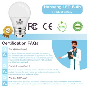 hansang A15 LED E26 Small Light Bulb, Daylight 5000K, 60Watt Equivalent Ceiling Fan Light Bulbs, E26 Standard Base Appliance Light Bulb, 600 Lumen, CRI85+, Eye Protection, 120V, Non-Dimmable 6 Pack