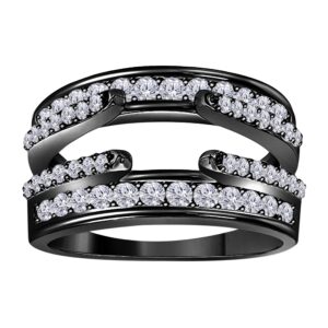 jewelryhub 18k black rhodium plated combination curved style cathedral wedding ring guard enhancer with cubic zirconia (1.10 ct. tw.)