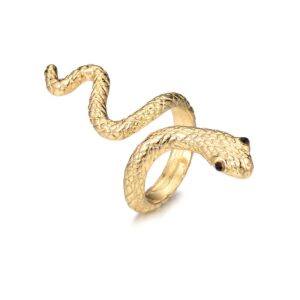 WLL Retro Personalized Snake Adjustable Open Rings Punk Gothic Snake Finger Ring for Women Simple Charm Animal Jewelry(D:Textured gold)