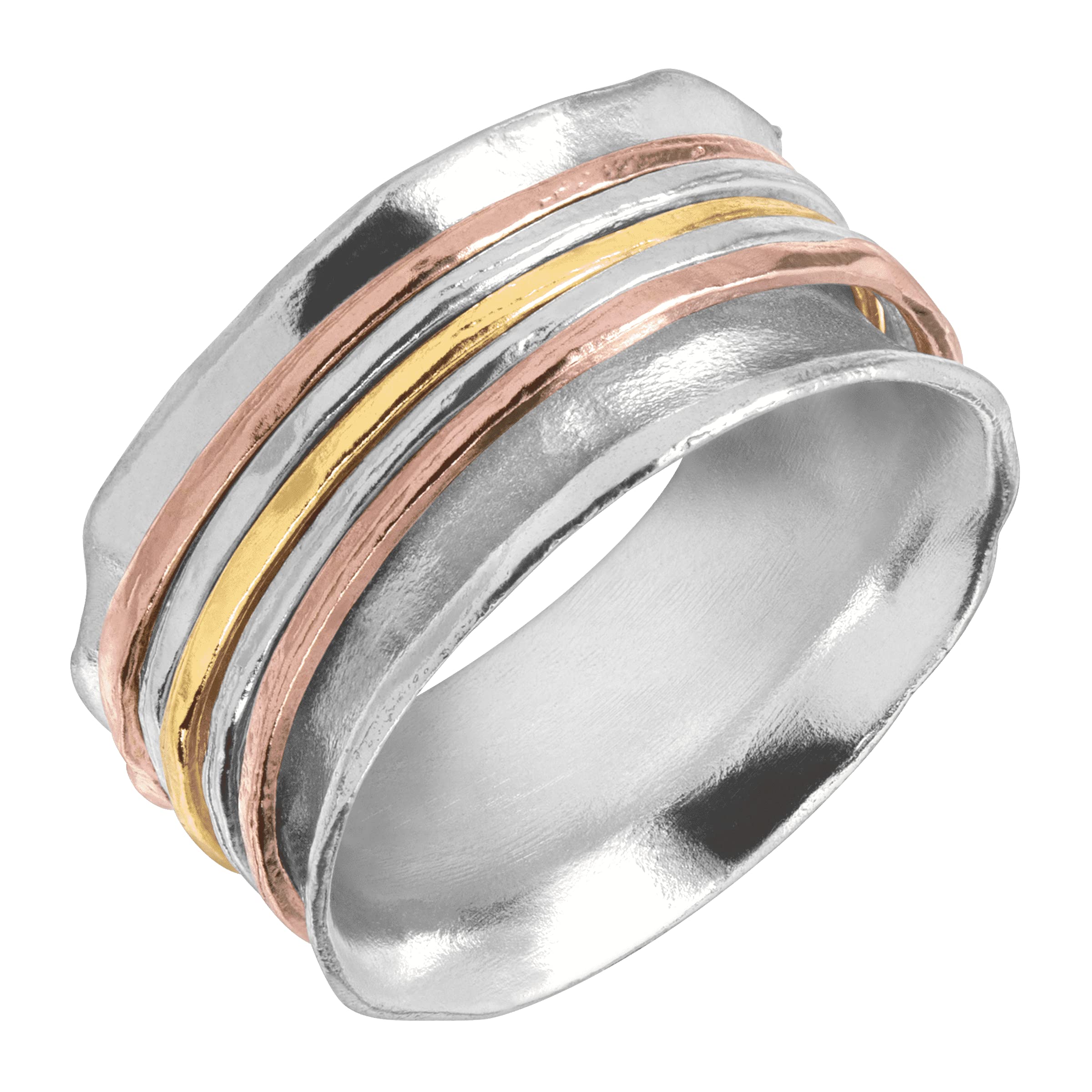 Silpada 'Gold Rush' Fidget Spinner Ring in Sterling Silver & 18K Yellow & Rose Gold Plate, Size 8