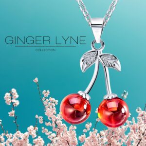 Ginger Lyne Collection Cherry Red Agate Stone Sterling Silver Pendant Necklace Water Waves chain