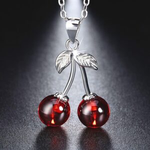 Ginger Lyne Collection Cherry Red Agate Stone Sterling Silver Pendant Necklace Water Waves chain