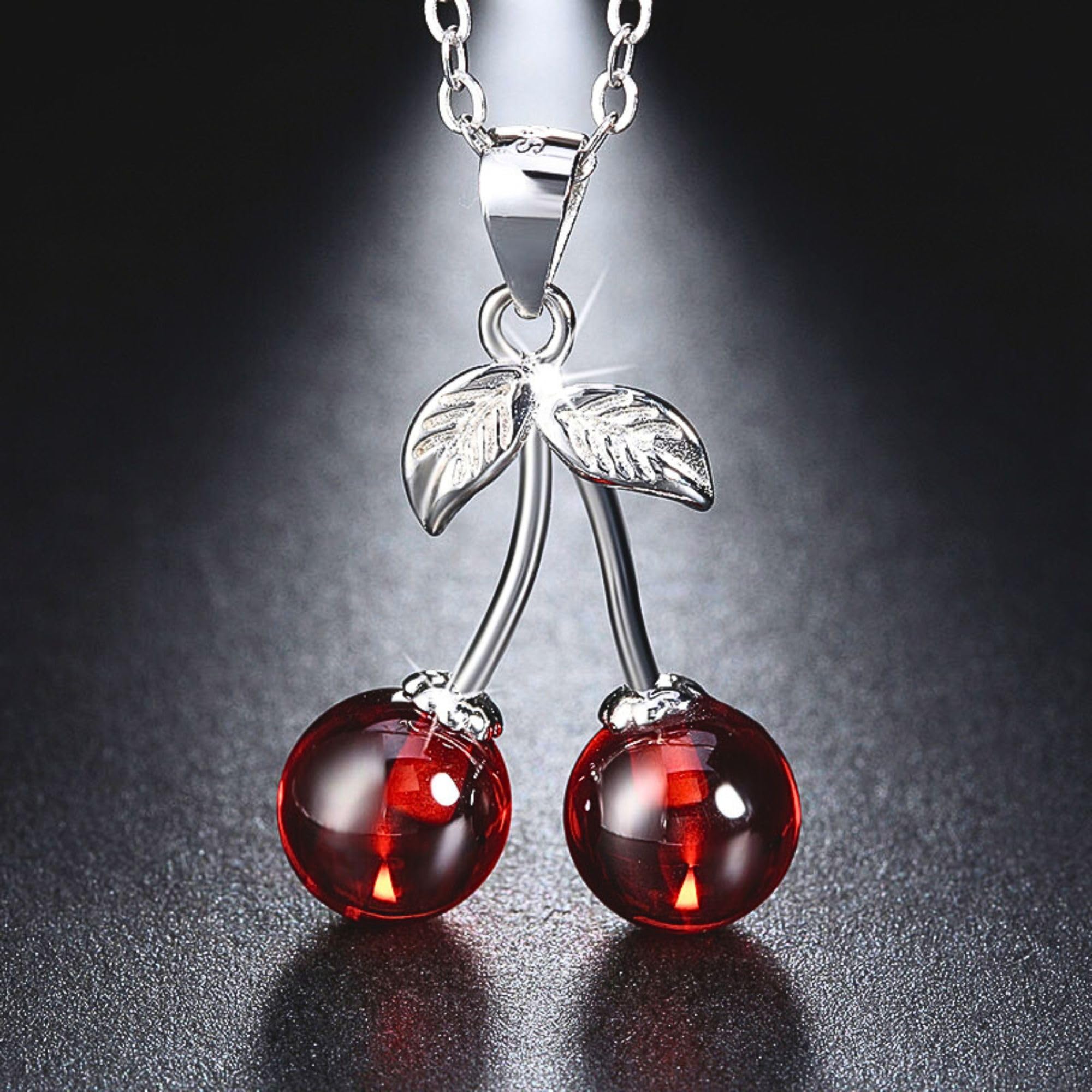 Ginger Lyne Collection Cherry Red Agate Stone Sterling Silver Pendant Necklace Water Waves chain