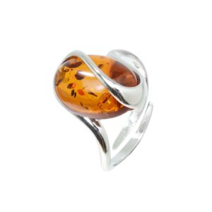 HolidayGiftShops Sterling Silver and Baltic Honey Amber Adjustable Ring Sunshine