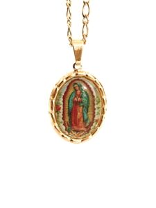 leslie boules virgen de guadalupe medal necklace for women 18k gold plated chain (a-virgen de guadalupe)