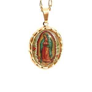 LESLIE BOULES Virgen de Guadalupe Medal Necklace for Women 18K Gold Plated Chain (A-Virgen de Guadalupe)