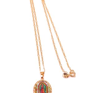 LESLIE BOULES Virgen de Guadalupe Medal Necklace for Women 18K Gold Plated Chain (A-Virgen de Guadalupe)