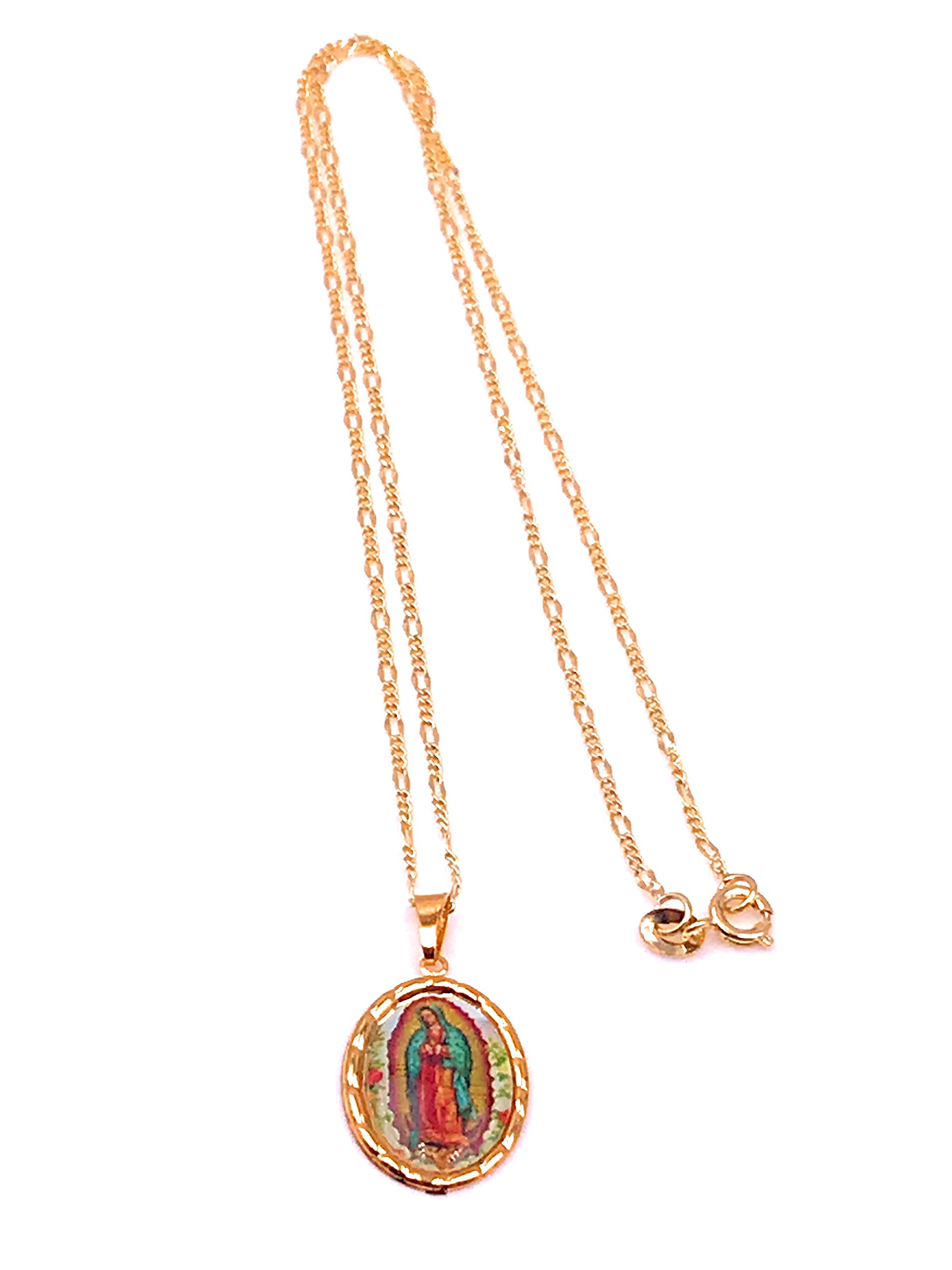 LESLIE BOULES Virgen de Guadalupe Medal Necklace for Women 18K Gold Plated Chain (A-Virgen de Guadalupe)