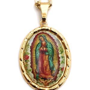 LESLIE BOULES Virgen de Guadalupe Medal Necklace for Women 18K Gold Plated Chain (A-Virgen de Guadalupe)