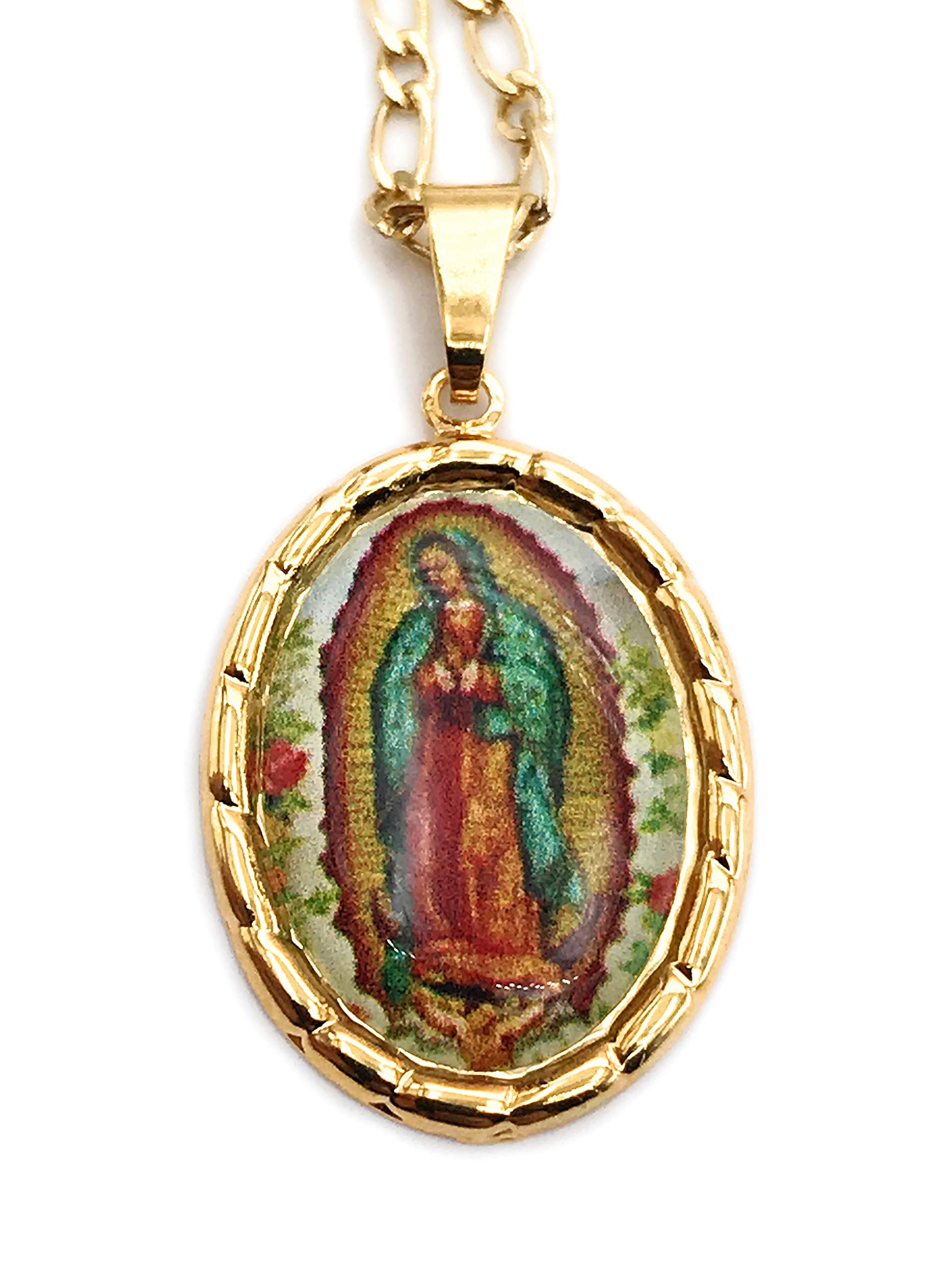 LESLIE BOULES Virgen de Guadalupe Medal Necklace for Women 18K Gold Plated Chain (A-Virgen de Guadalupe)