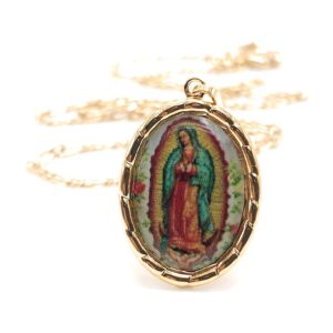 LESLIE BOULES Virgen de Guadalupe Medal Necklace for Women 18K Gold Plated Chain (A-Virgen de Guadalupe)