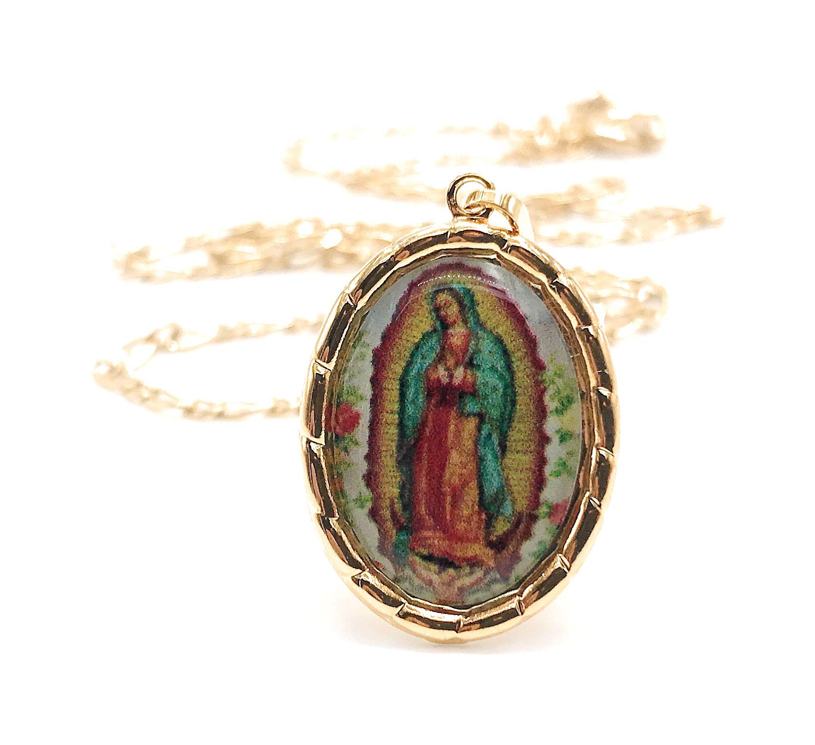 LESLIE BOULES Virgen de Guadalupe Medal Necklace for Women 18K Gold Plated Chain (A-Virgen de Guadalupe)