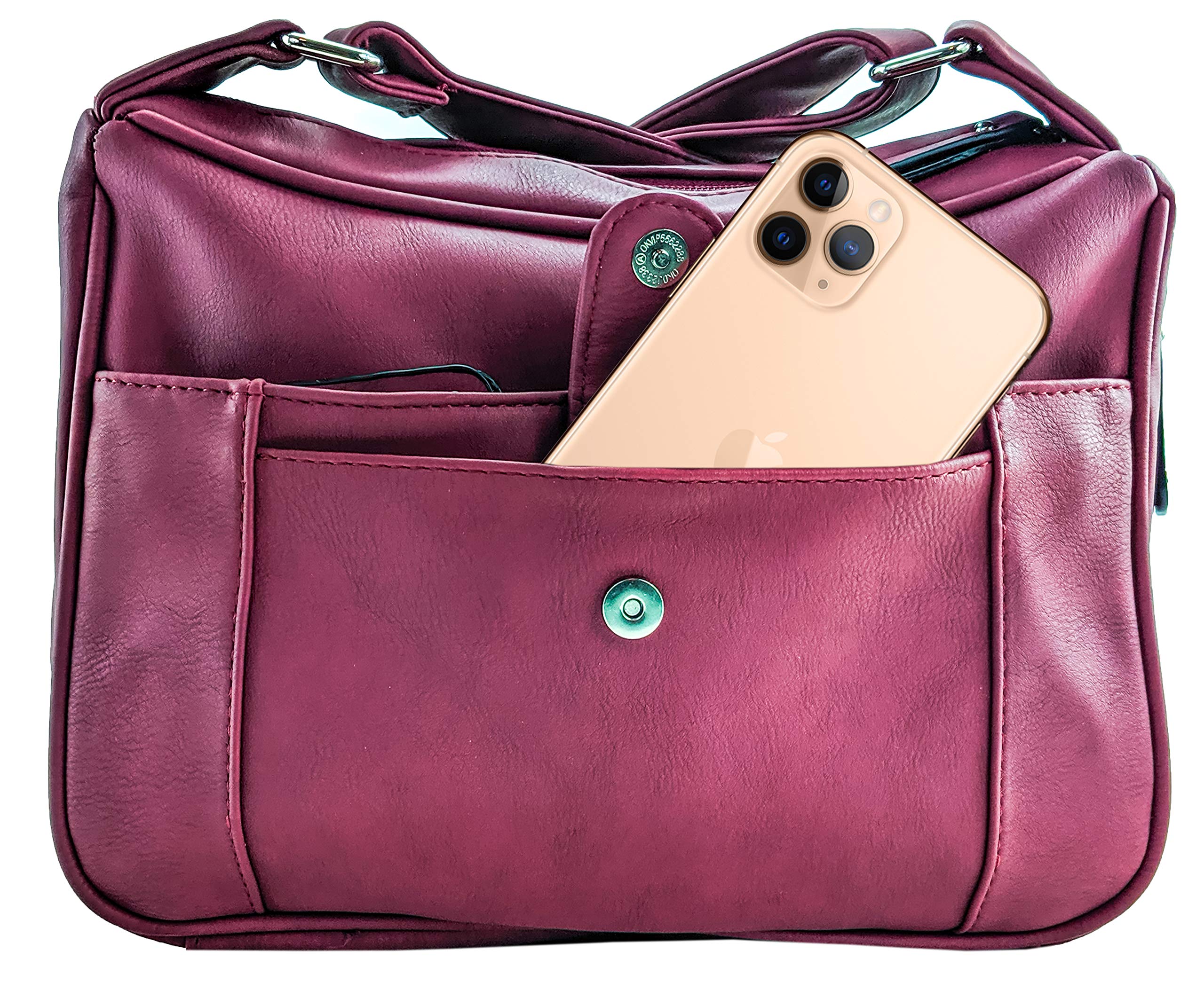 Purse King Magnum Concealed Carry Handbag (Burgundy), Large