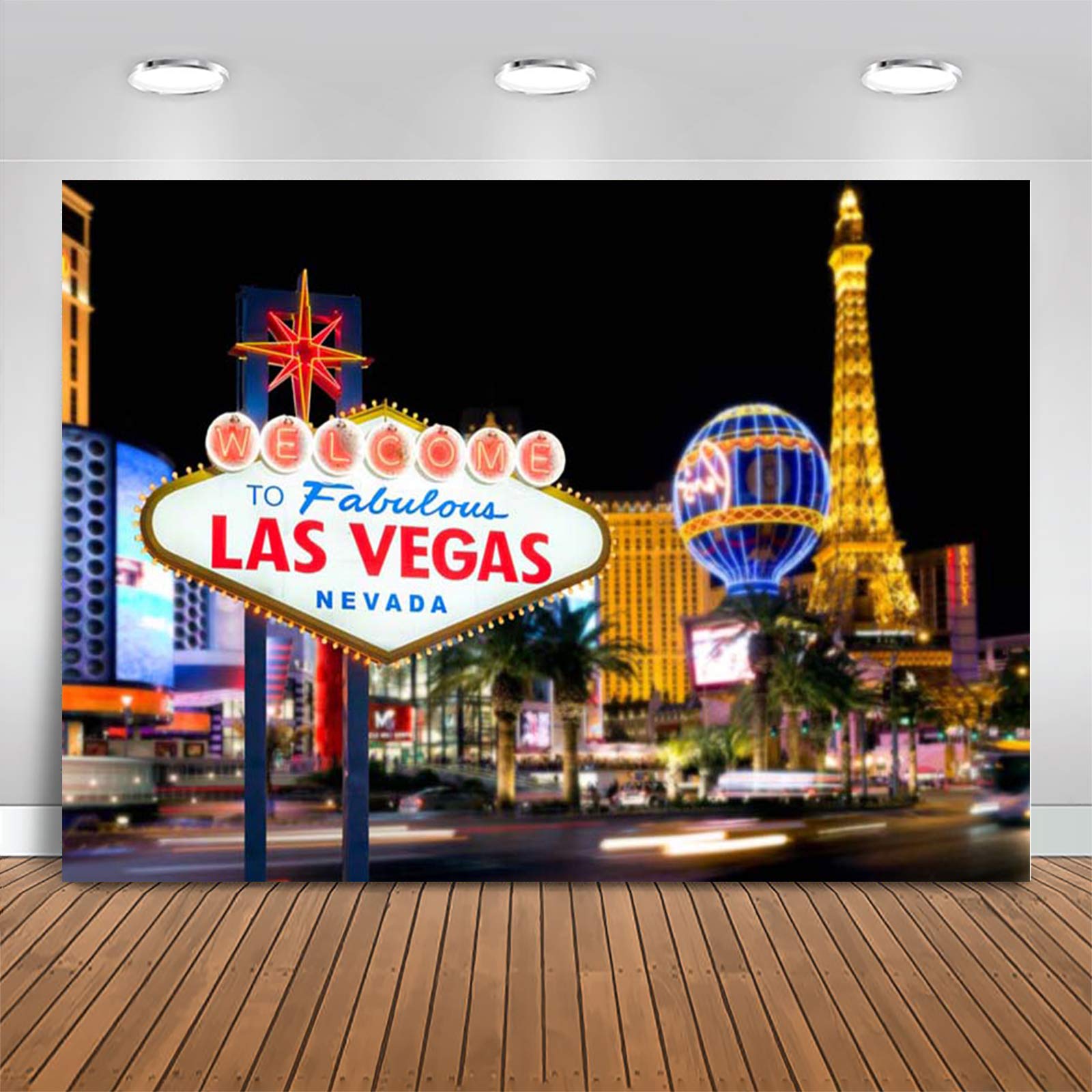 Mocsicka Welcome to Las Vegas Backdrop Casino City Night Scenery Background 7x5ft Vinyl Billboard Banner Themed Party Decoration Backdrops