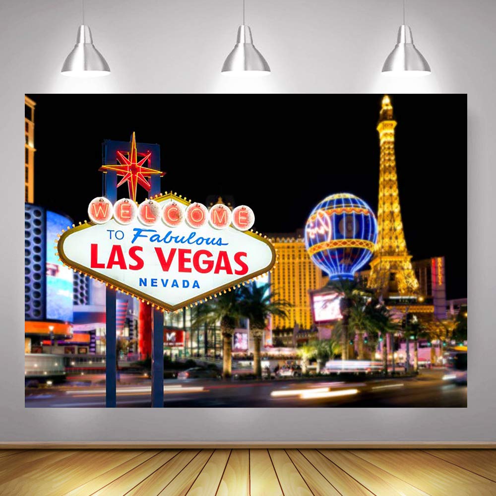 Mocsicka Welcome to Las Vegas Backdrop Casino City Night Scenery Background 7x5ft Vinyl Billboard Banner Themed Party Decoration Backdrops