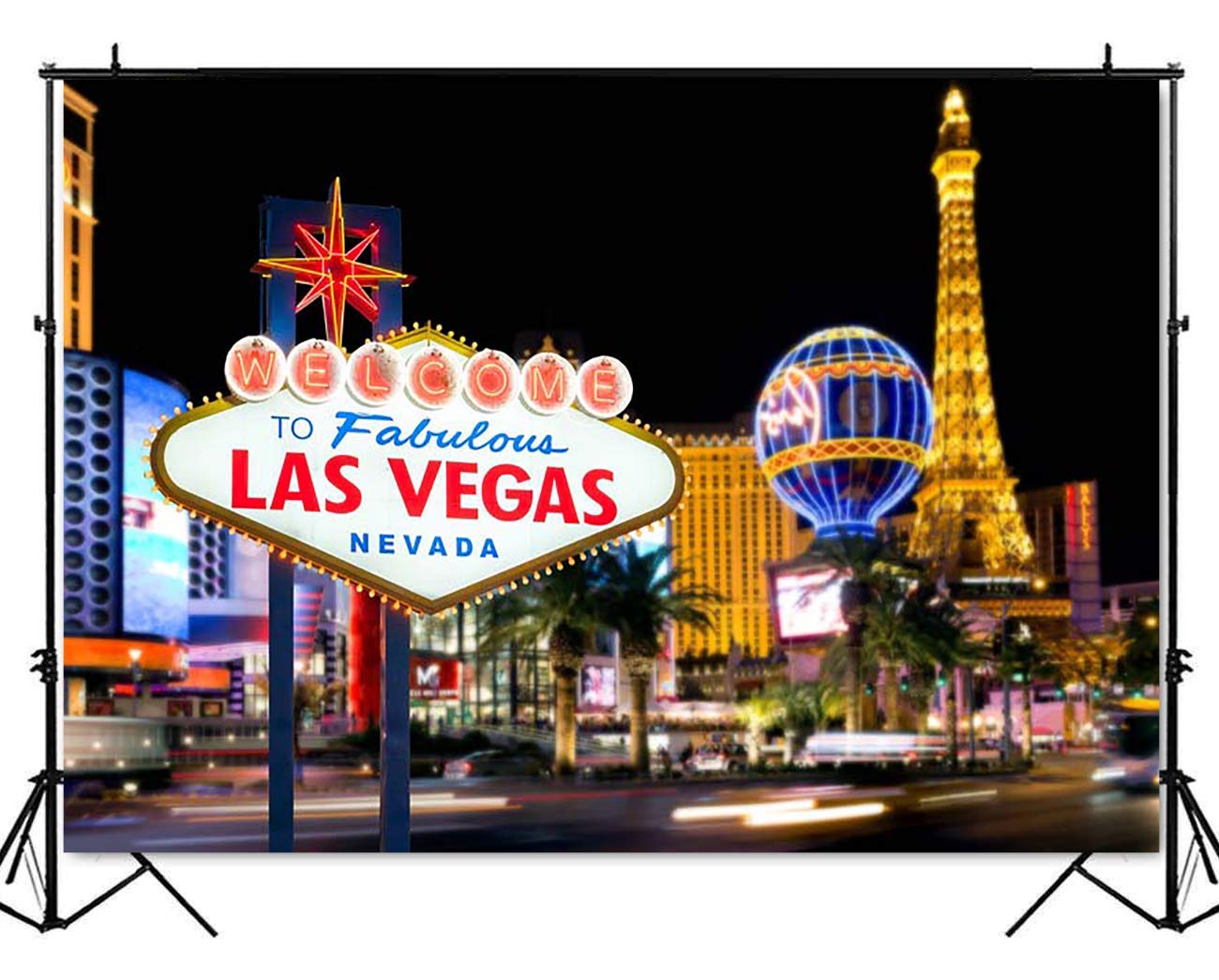 Mocsicka Welcome to Las Vegas Backdrop Casino City Night Scenery Background 7x5ft Vinyl Billboard Banner Themed Party Decoration Backdrops