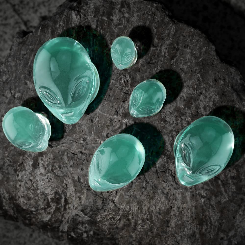 Pierced Owl Green Alien Head Double Flared Plugs, Sold as a Pair (10mm (00GA))