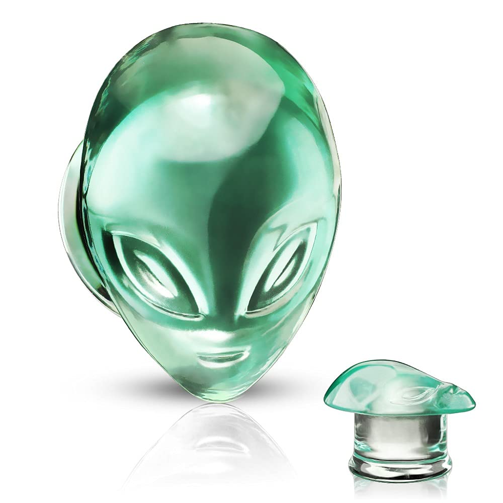 Pierced Owl Green Alien Head Double Flared Plugs, Sold as a Pair (10mm (00GA))