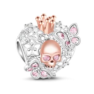 gnoce heart skull charm 925 sterling silver rose gold plated skull queen & butterfly bead charms fits bracelets necklaces for women