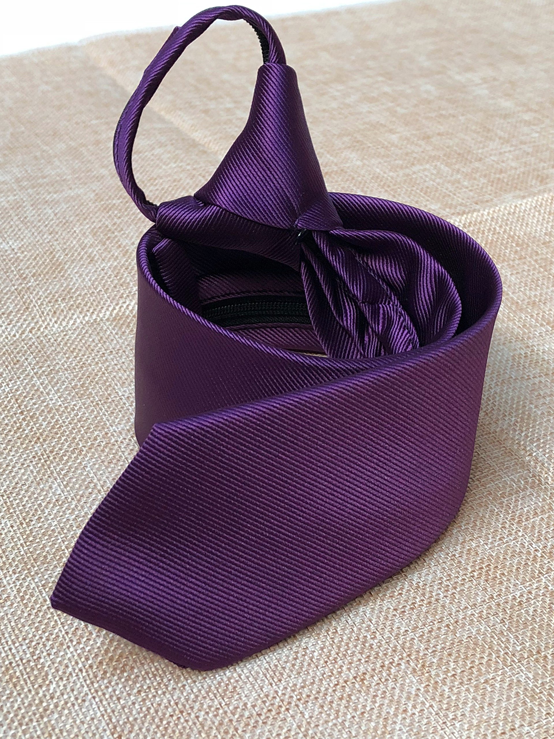 Mens Big Boys Dark Purple Silk Clip on Zip Ties Elegant Formal Wedding Neckties