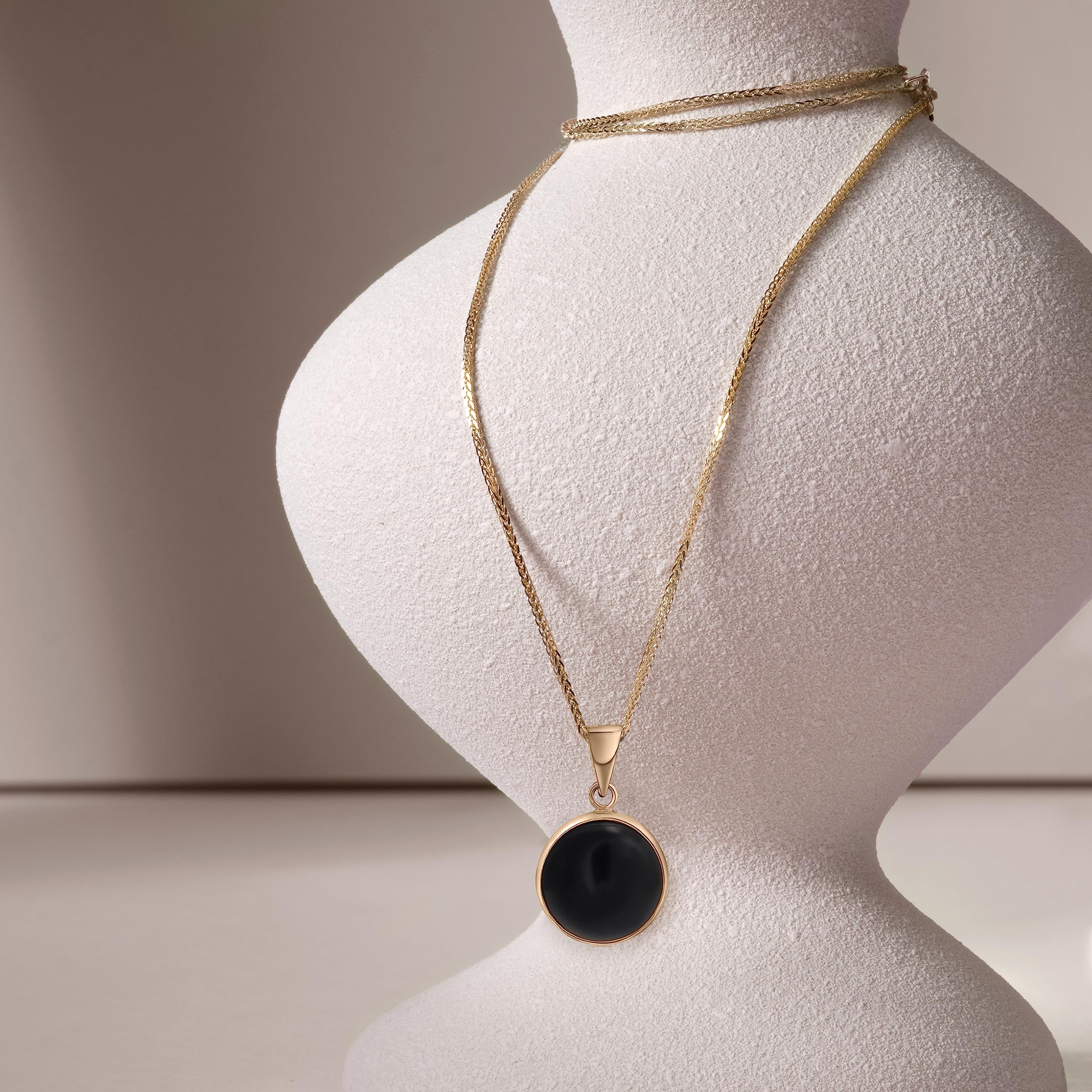 14K Gold Onyx Necklace - 14K Solid Yellow Gold Pendant, Dainty 12mm Round Black Onyx Gemstone, December Birthstone Handmade Minimalist Jewelry, Leo Star Sign Birthday Gift for Classy Women