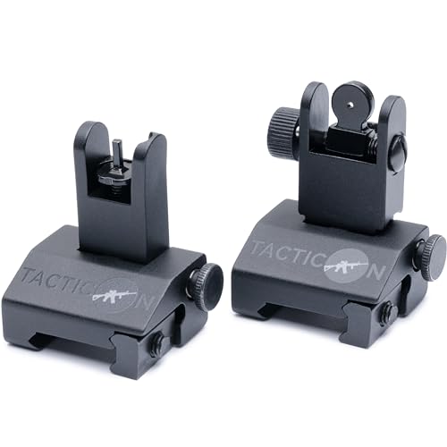 Tacticon Flip Up Iron Sights - includes Front Sight Adjustment Tool - Rapid Transition Backup Front and Rear Iron Sight BUIS Set Picatinny Rail and Weaver Rail