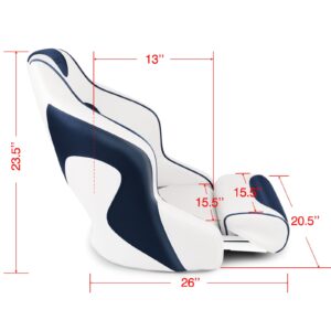 Leader Accessories Two Tone Captains Bucket Seat Boat Seat Premium Sports Flip Up Boat Seat(White/Blue,Blue Piping)