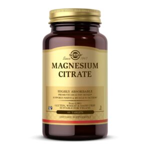 Solgar Magnesium Citrate - 60 Tablets - Promotes Healthy Bones, Supports Nerve & Muscle Function - Highly Absorbable - Non-GMO, Vegan, Gluten Free, Kosher - 30 Servings