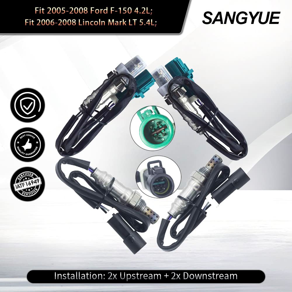 Sangyue Oxygen Sensor 1 Sensor 2 for Ford F-150 2004-2008 4.2L 4.6L 5.4L Lincoln Mark LT 5.4L 2006-2008 Upstream + Downstream 4PCS