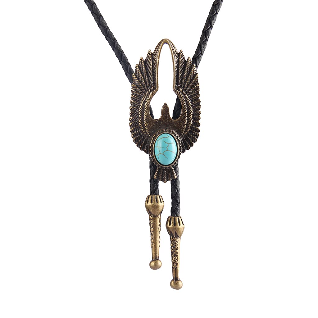 GelConnie Turquoise Bolo Tie Redeo Leather Necktie Peace Dove Vintage Rope Necklace Western Jewlry for Men, Women PL0020-gold