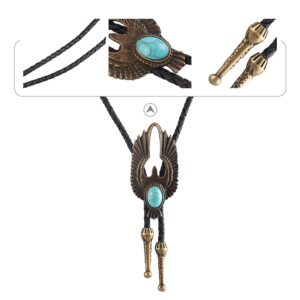 GelConnie Turquoise Bolo Tie Redeo Leather Necktie Peace Dove Vintage Rope Necklace Western Jewlry for Men, Women PL0020-gold