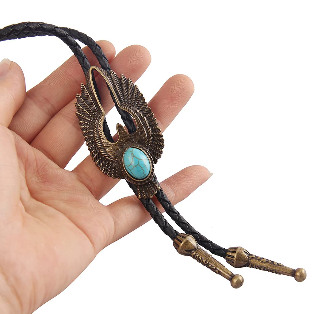 GelConnie Turquoise Bolo Tie Redeo Leather Necktie Peace Dove Vintage Rope Necklace Western Jewlry for Men, Women PL0020-gold