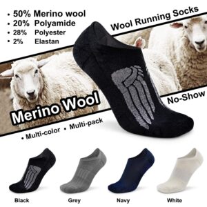 Busy Socks Men's Merino Wool No Show Athletic Running Socks, Women's Mesh Breathable Super Soft Thin Socks for Summer, 6 Pairs, Large, Medium Grey