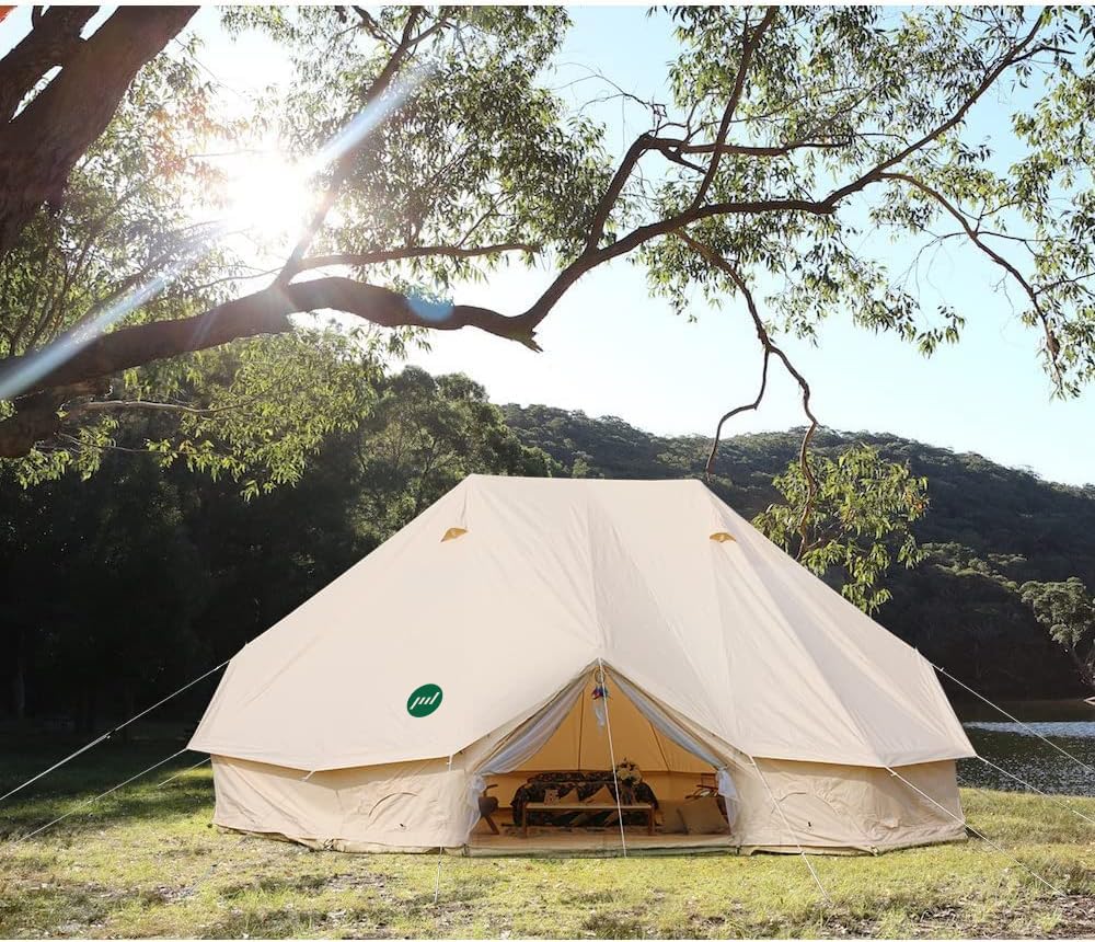 Playdo 6M Large 4 Season Canvas Wall Tent Yurts Tent with Stove Jack for Camping Festival (Size 19.6'L x 13.1'W x 9.8'H) (with stove jack)