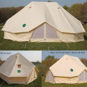 Playdo 6M Large 4 Season Canvas Wall Tent Yurts Tent with Stove Jack for Camping Festival (Size 19.6'L x 13.1'W x 9.8'H) (with stove jack)