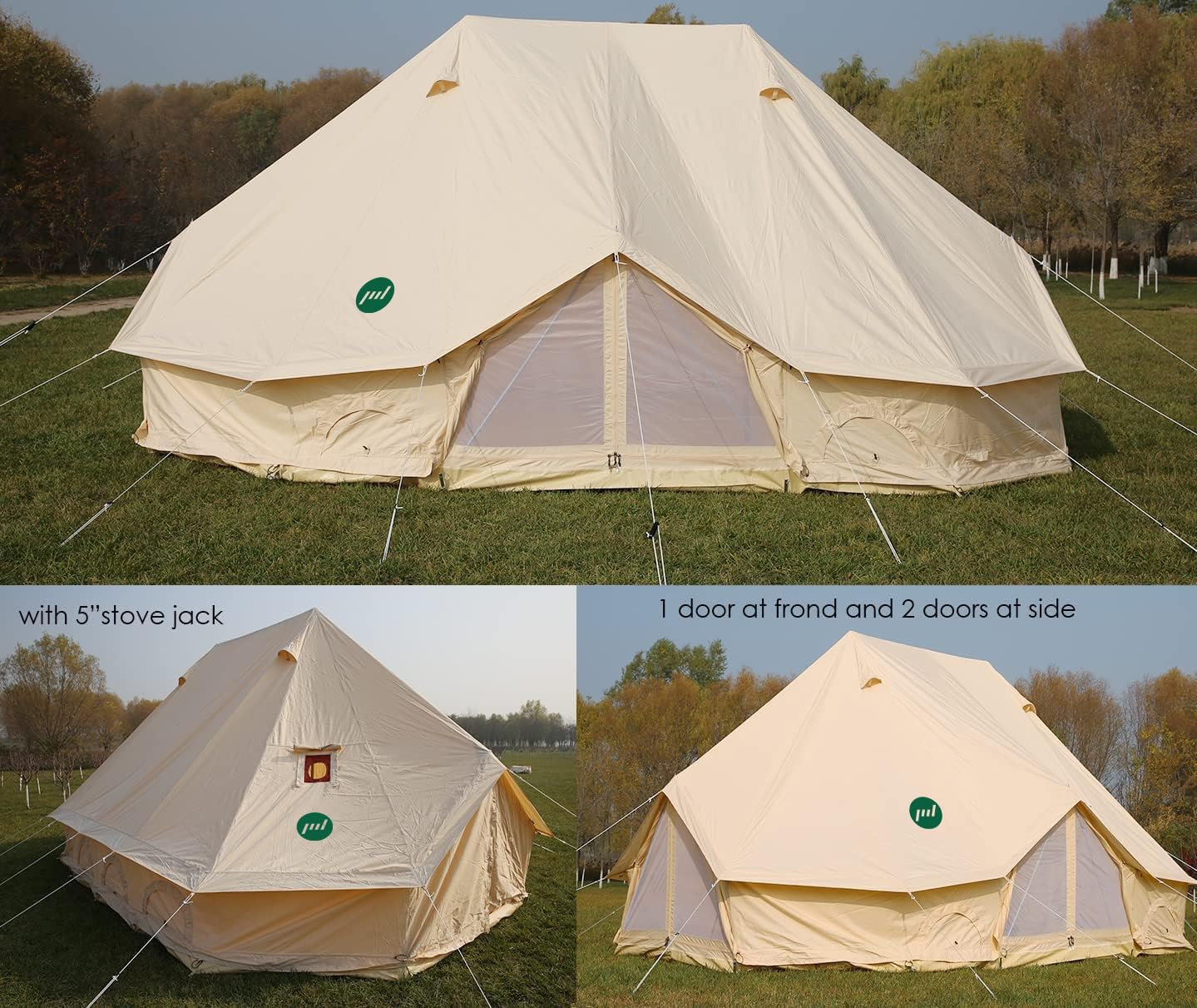 Playdo 6M Large 4 Season Canvas Wall Tent Yurts Tent with Stove Jack for Camping Festival (Size 19.6'L x 13.1'W x 9.8'H) (with stove jack)