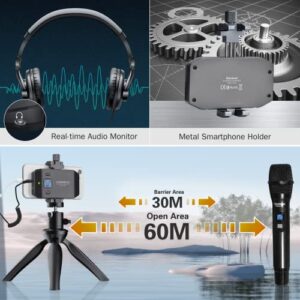 Wireless Microphone for Smartphone, Comica CVM-WS50(H) Handheld Microphone for iPhone/Android Phones Interview, Professional Recording Mic for Sing Video Vlog YouTube TikTok Facebook Livestream