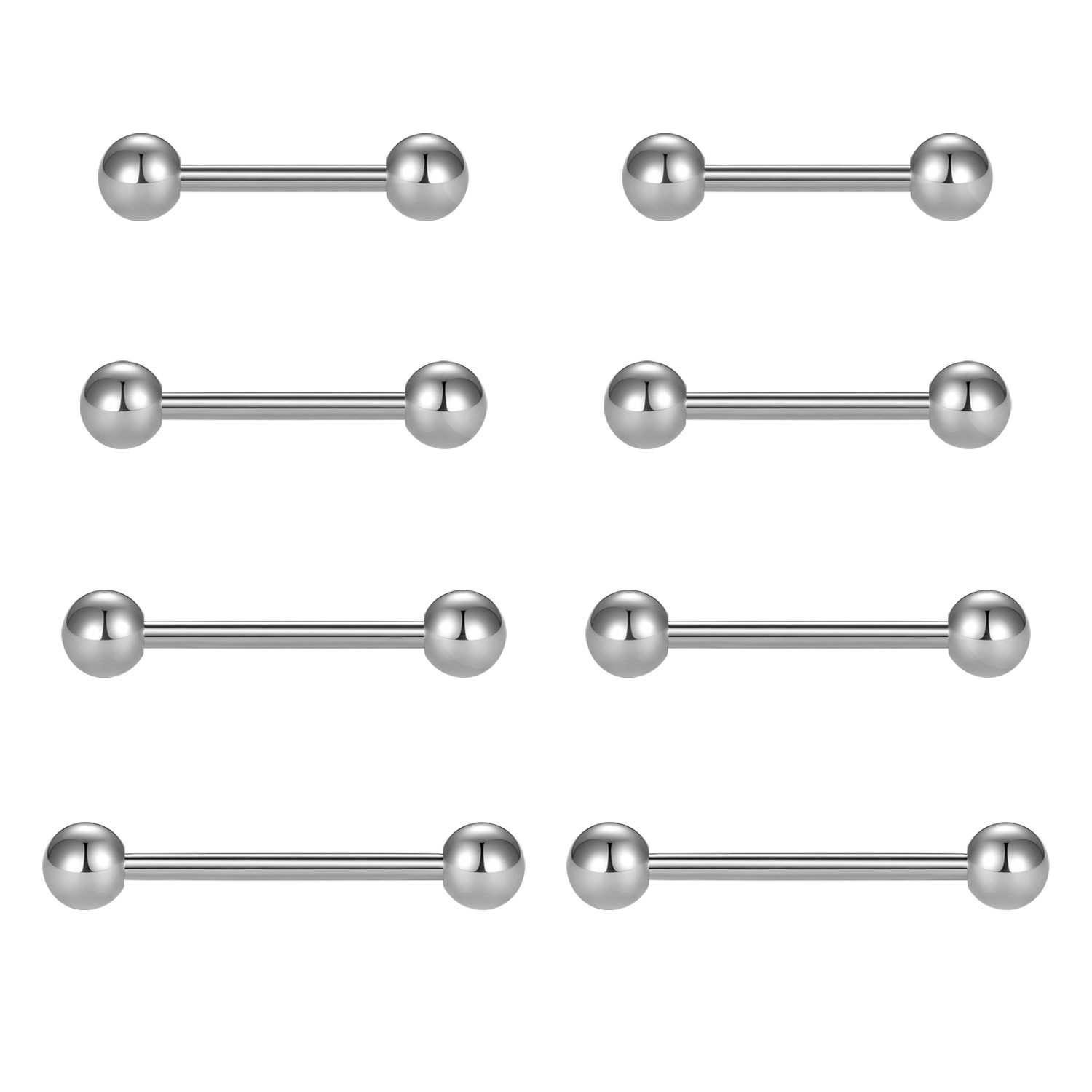 VCMART Nipple Rings Tongue Rings Stainless Steel Straight 14G Barbells Piercing Jewelry Silver 12mm,14mm,16mm,18mm