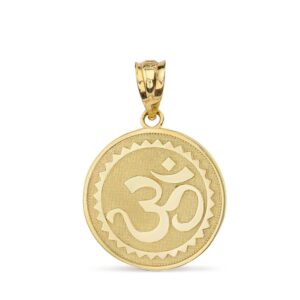 solid 14k yellow gold hindu meditation yoga charm (aum) om disc pendant