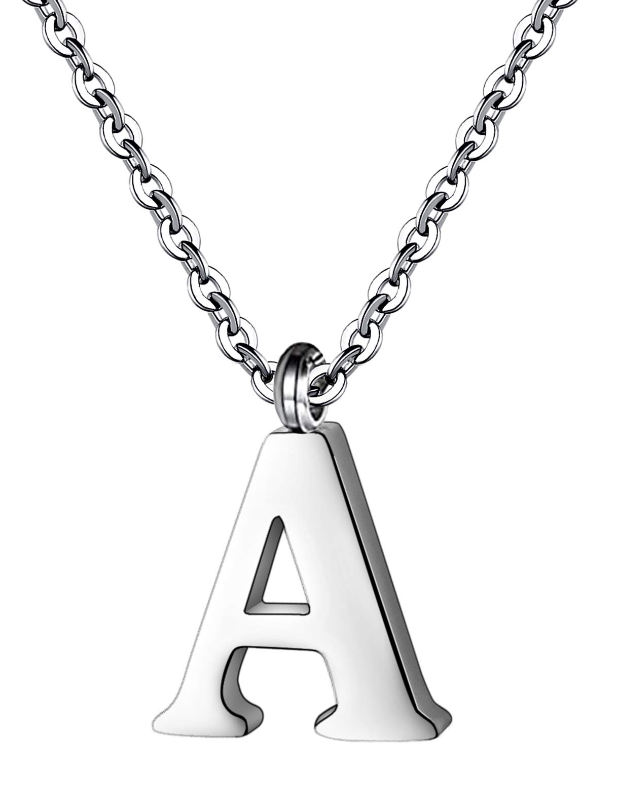 PARTNER Stainless Steel Silver Initial Necklace Alphabet Pendant Necklace 16" with 2" extender Women letter Necklace (Silver Initial A)