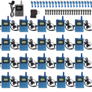 EXMAX ELGT-470 Simultaneous Interpreting Equipment Headset Tour Guide System 100 Channels for Church,Exhibition,Training,Reception,Church,Teaching,Assistive Listening(1 Transmitter & 20 Receivers)