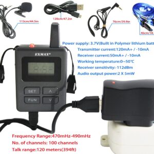 EXMAX ELGT-470 Simultaneous Interpreting Equipment Headset Tour Guide System 100 Channels for Church,Exhibition,Training,Reception,Church,Teaching,Assistive Listening(1 Transmitter & 20 Receivers)